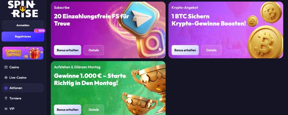 Boni und Aktionen mobil verwenden Spinrise Casino